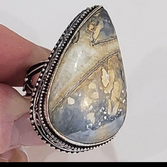 Stunning Handmade Natural Maligano Jasper Gem 925 Vintage Goth Antique Ring - Picture 3 of 14